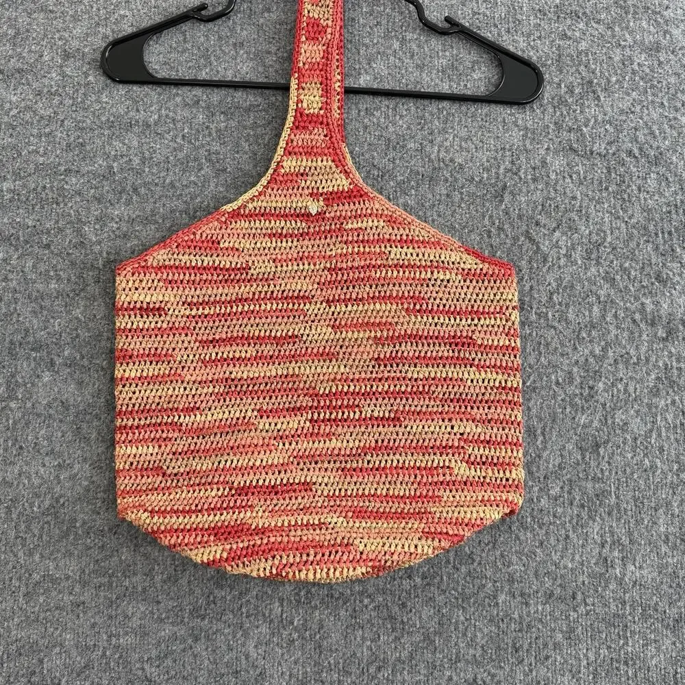 Helen Kaminski Raffia Shoulder Tote Bag Red Striped Crochet Market Minimalist